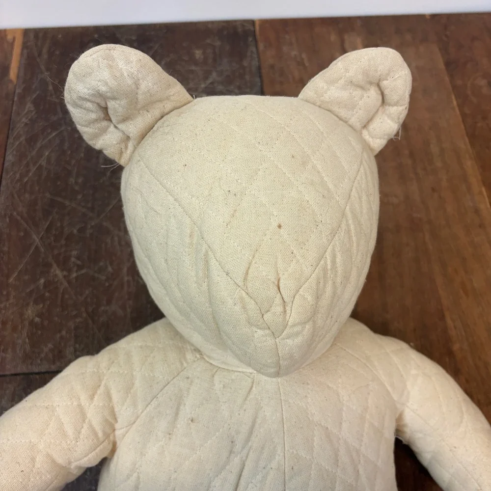 Vintage Quilted Cotton Teddy Bear Plush Cream Primitive Handmade 20 Inch